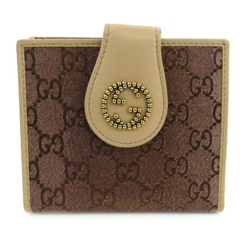 Gucci GG Double Hook Wallet Canvas Leather Beige Multi